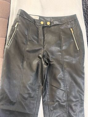 Zara Black Faux Leather Straight-Leg Pants with Gold Accents